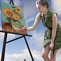 Giant Female Artist Paints Vincent van Gogh Sunflower Painting